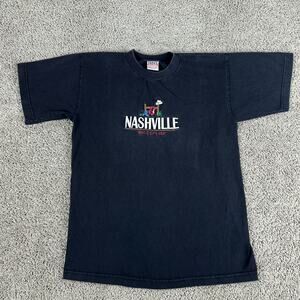 VINTAGE Nashville Shirt Mens Medium Black Music City Embroidered Short Sleeve